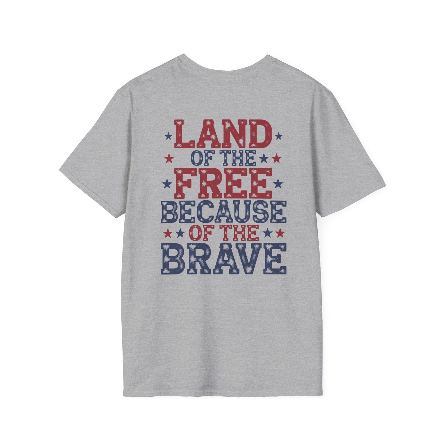 Patriotic Tee - "Land of the Free Because of the Brave" American Flag Bow