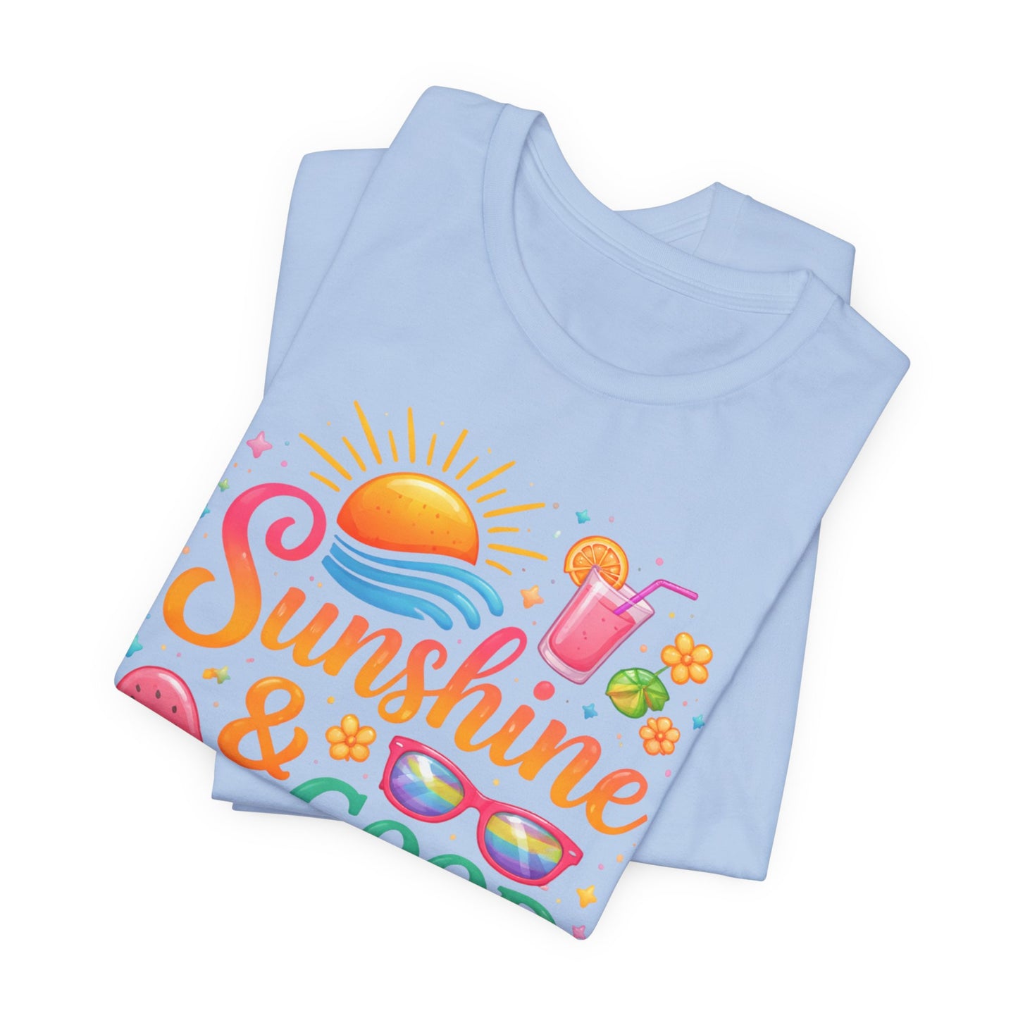 Sunshine & Good Vibes T-Shirt | Summer Beach Drink Sunglasses Popsicle Design