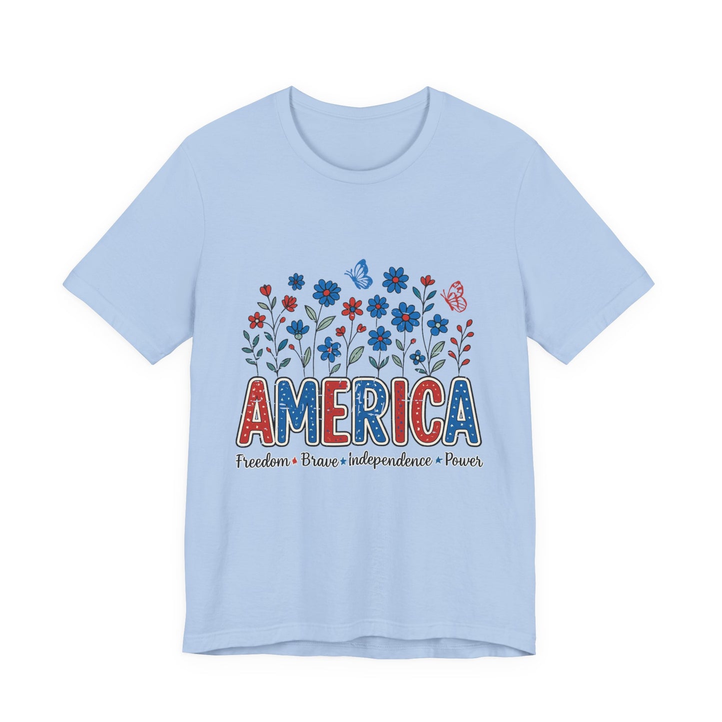 America Floral Tee — Patriotic Freedom, Bravery & Independence T-Shirt