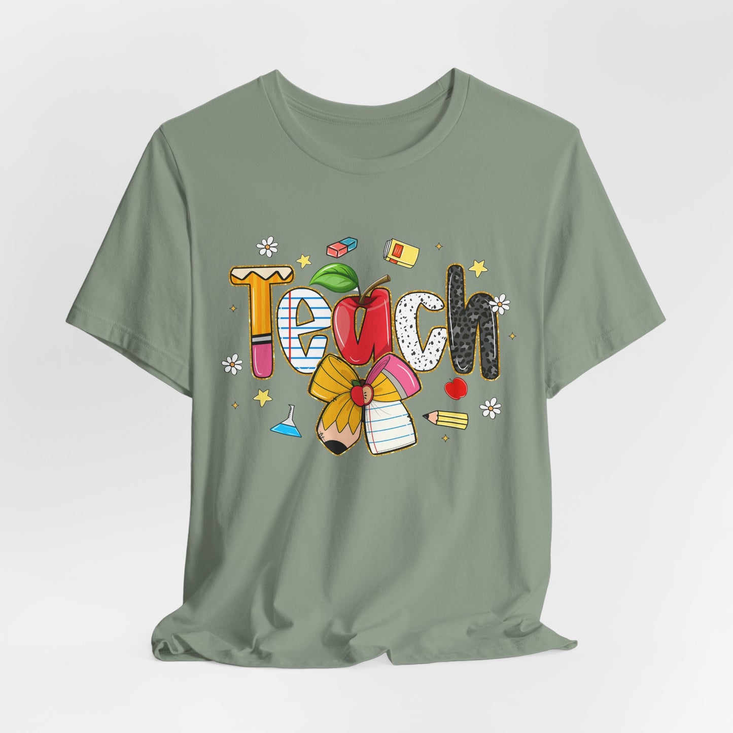 Teacher Floral Pencil Tee - "Teach" Cute School T-Shirt for Educators