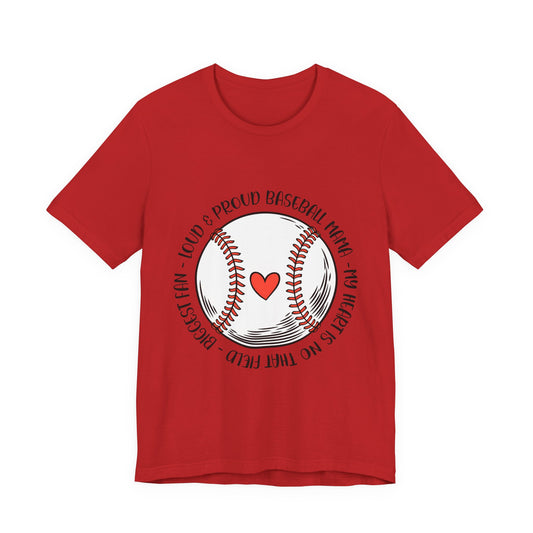 Baseball Mom Tee – Proud Baseball Mama Graphic Shirt (Heart & Stitch Design)