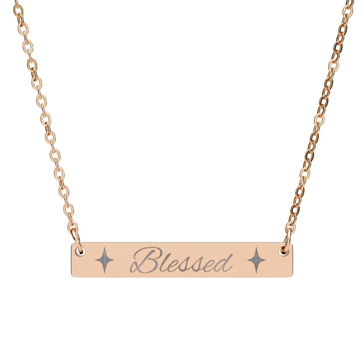Blessed Engraved Bar Necklace — Horizontal Personalized Pendant