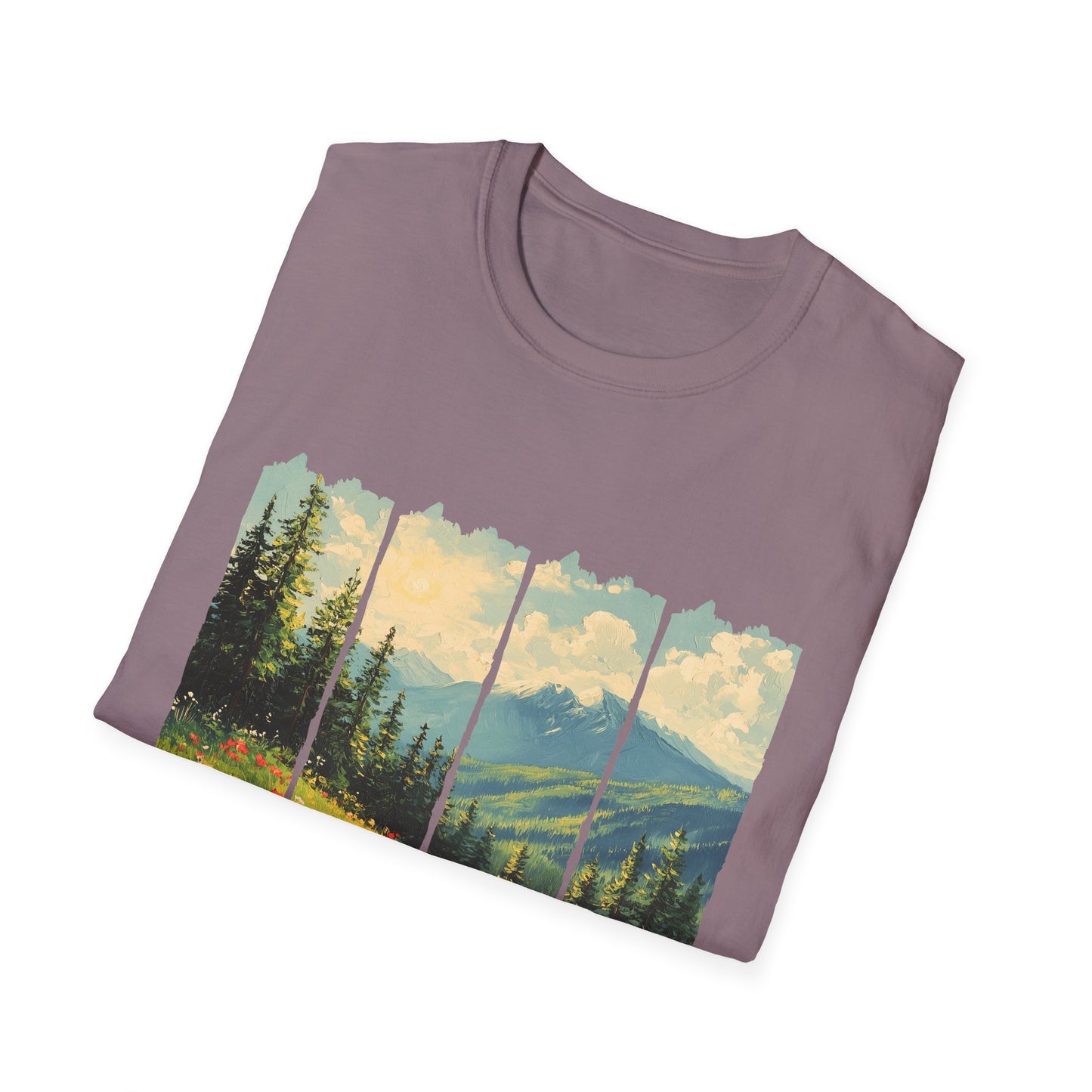 Mountain Meadow T-Shirt — Scenic Landscape Panel Tee