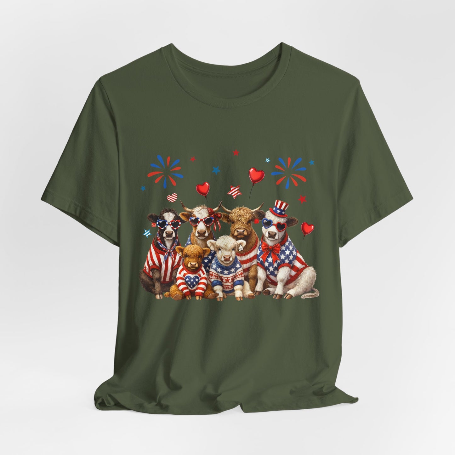 Patriotic CowsT-Shirt — Cute Cows in USA Outfit 4th of July Tee