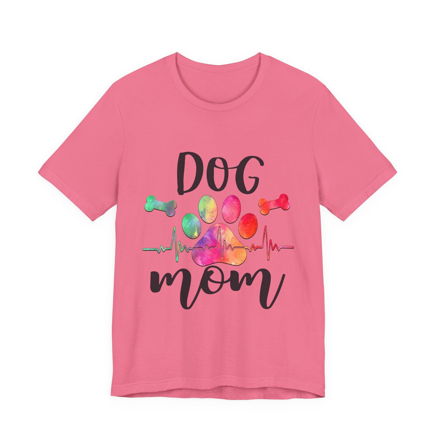 Dog Mom T-Shirt — Colorful Paw & Heartbeat Graphic Tee