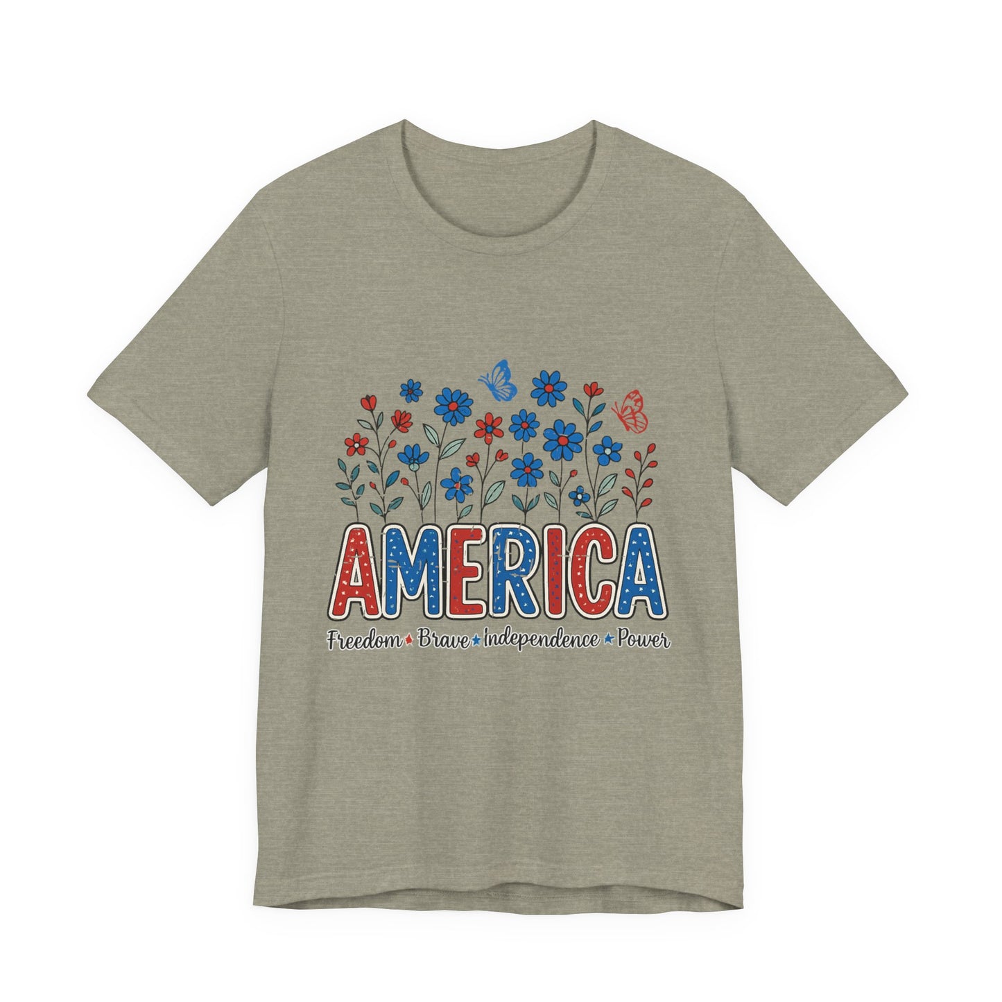 America Floral Tee — Patriotic Freedom, Bravery & Independence T-Shirt