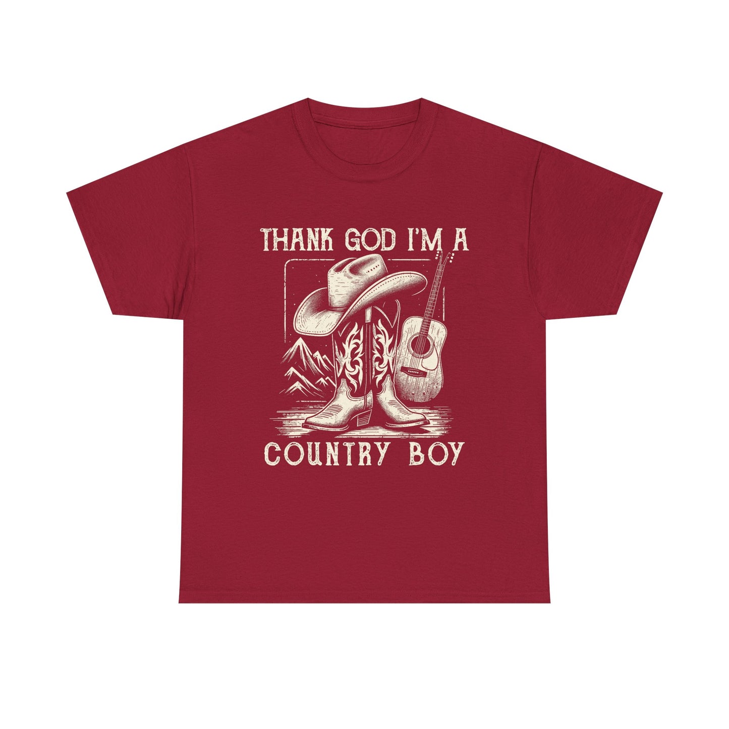 Country Boy T-Shirt — "Thank God I'm a Country Boy" Cowboy Boots & Guitar Tee