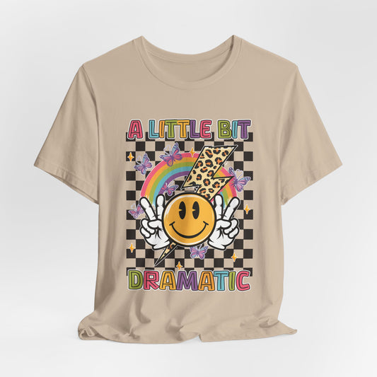 A Little Bit Dramatic Graphic Tee — Smiley Rainbow Checkerboard T-Shirt