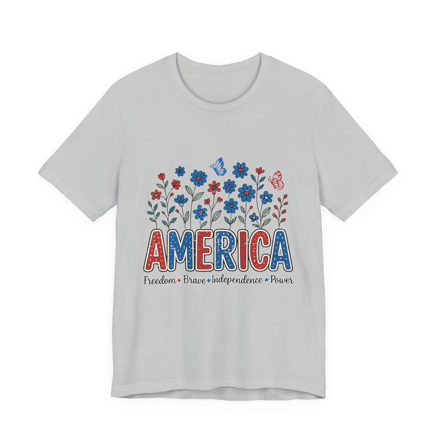 America Floral Tee — Patriotic Freedom, Bravery & Independence T-Shirt