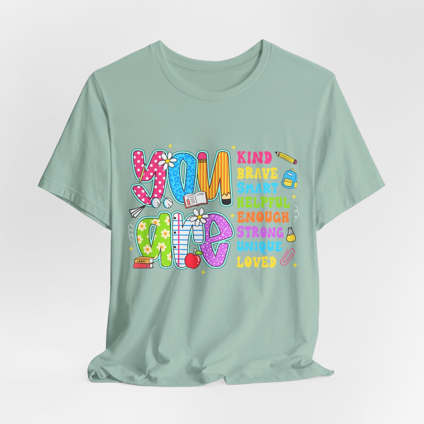 You Are Loved Kids T-Shirt — Colorful Positive Affirmation Tee (You Are Kind, Brave, Smart)