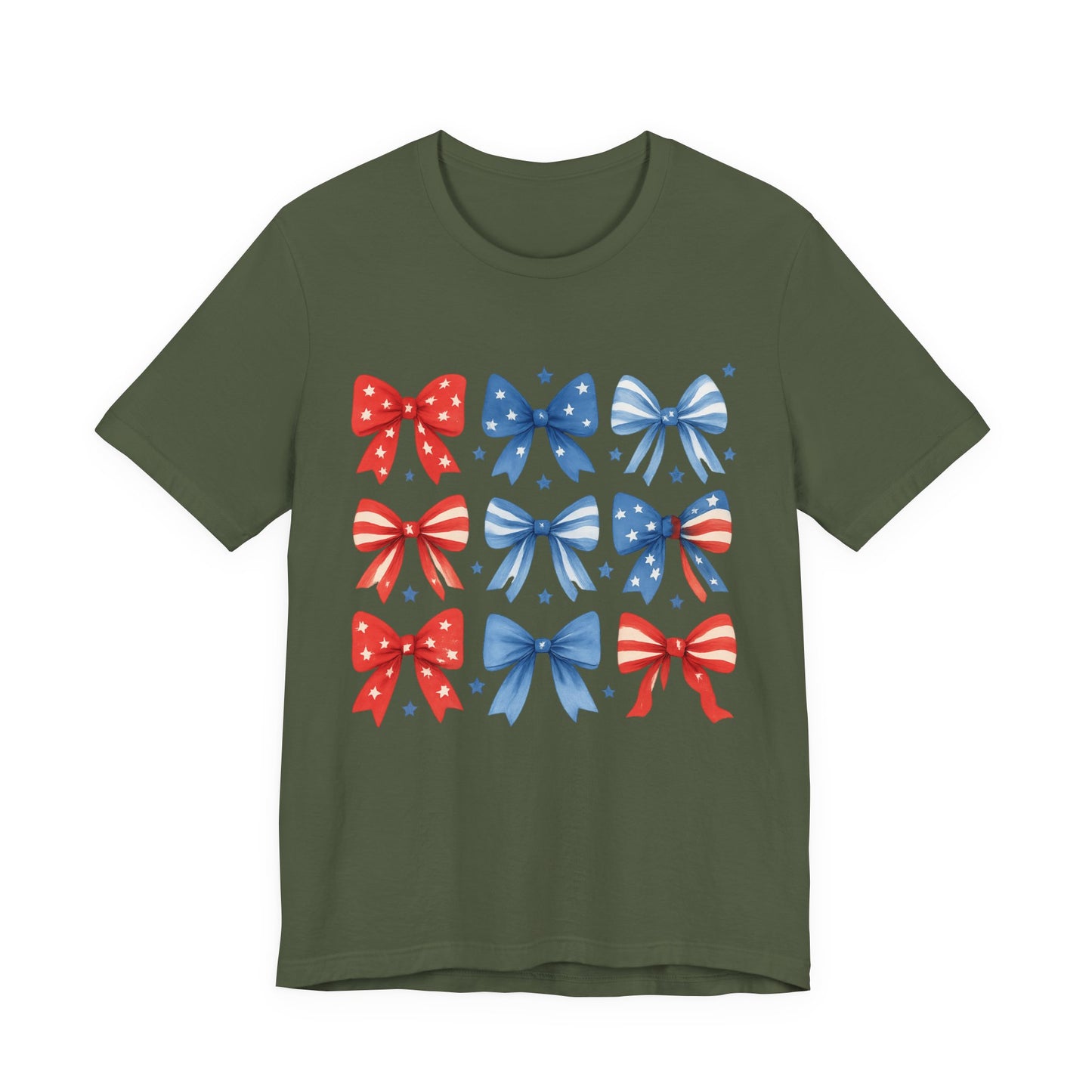 Patriotic Red & Blue Bows Tee — 4th of July Graphic T-Shirt