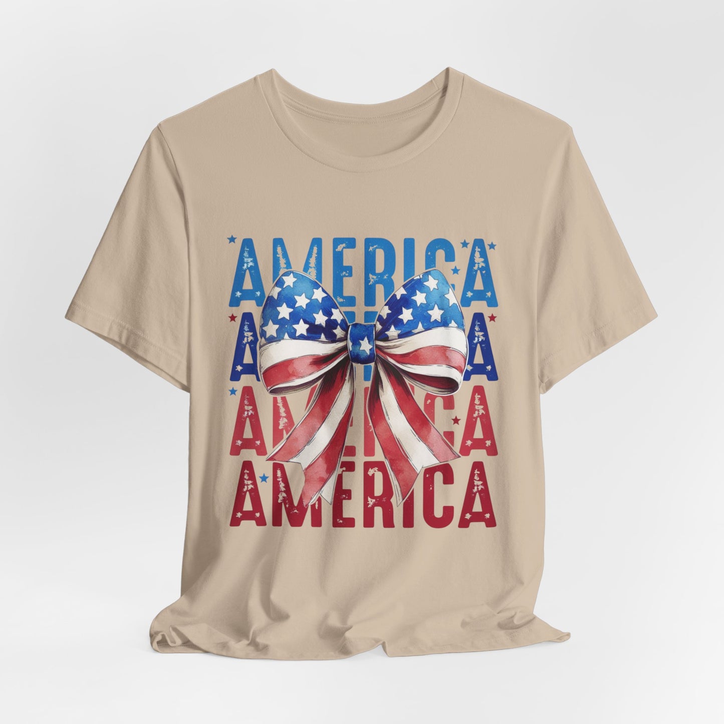 Patriotic America Bow T-Shirt — USA Flag Ribbon 4th of July Tee