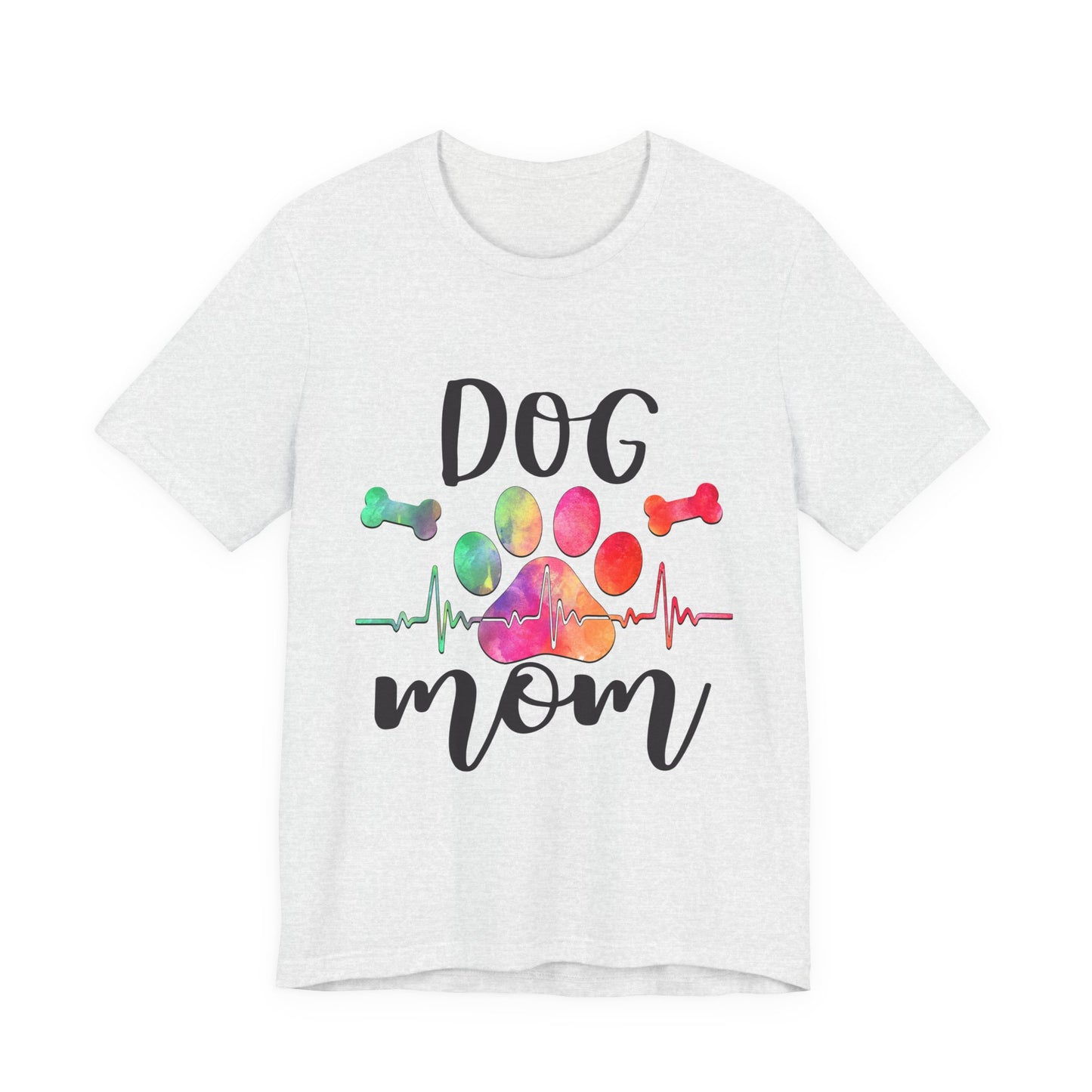 Dog Mom T-Shirt — Colorful Paw & Heartbeat Graphic Tee
