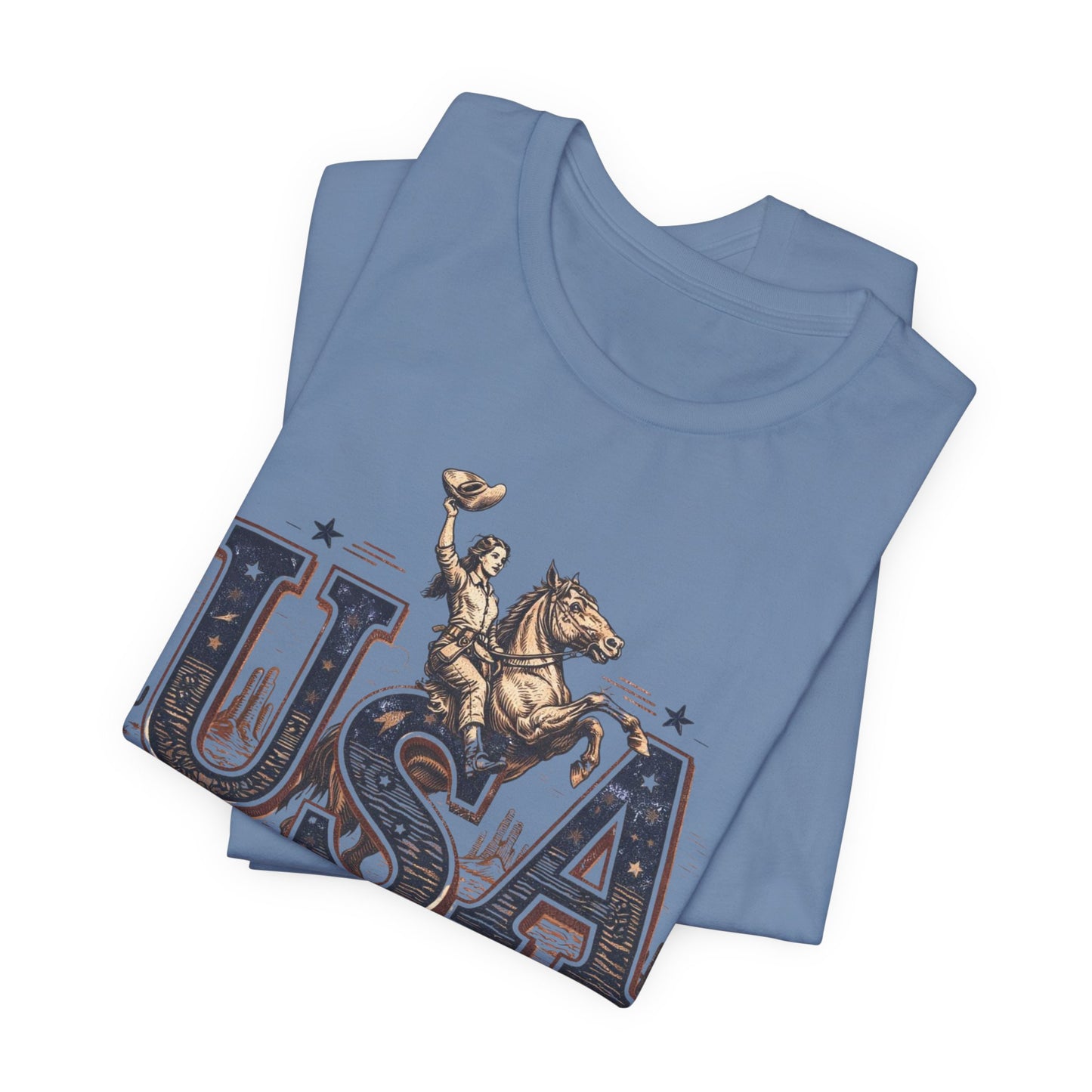 USA Western Rodeo T-Shirt – 'USA EST 1776' Patriotic Cowboy Tee