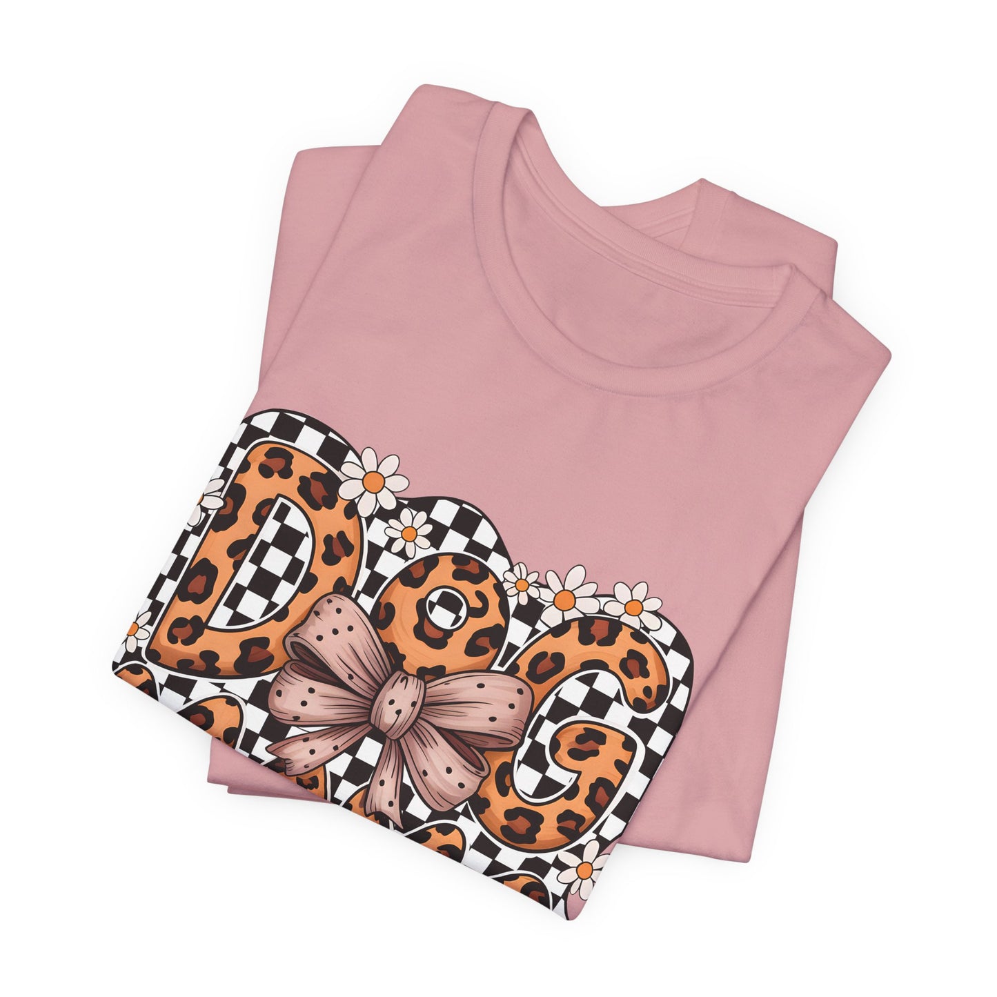 Dog Mama Leopard Print Tee — Floral Bow Pet Lover T‑Shirt