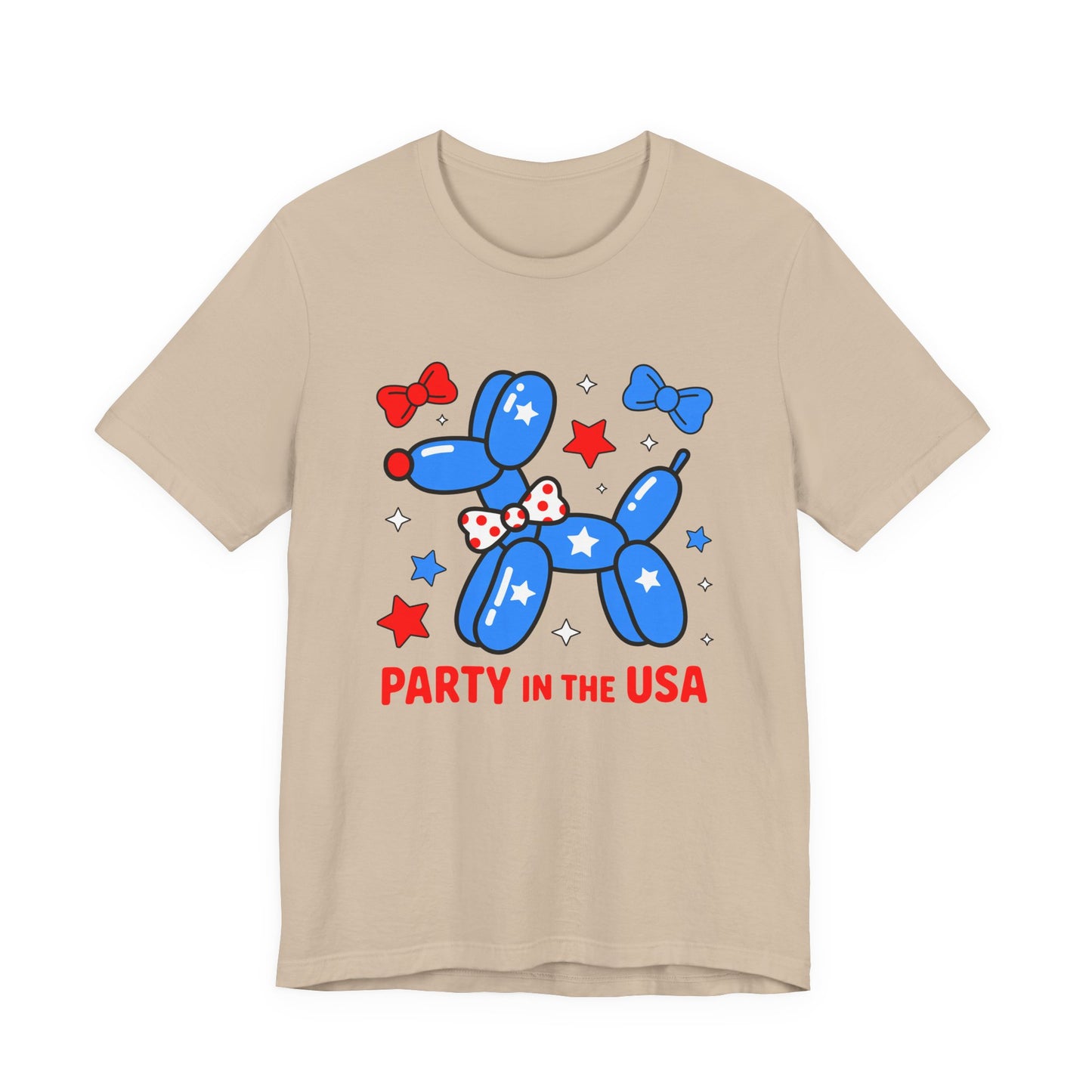 Party in the USA Balloon Dog Tee – Patriotic 4th of July Graphic T-Shirt