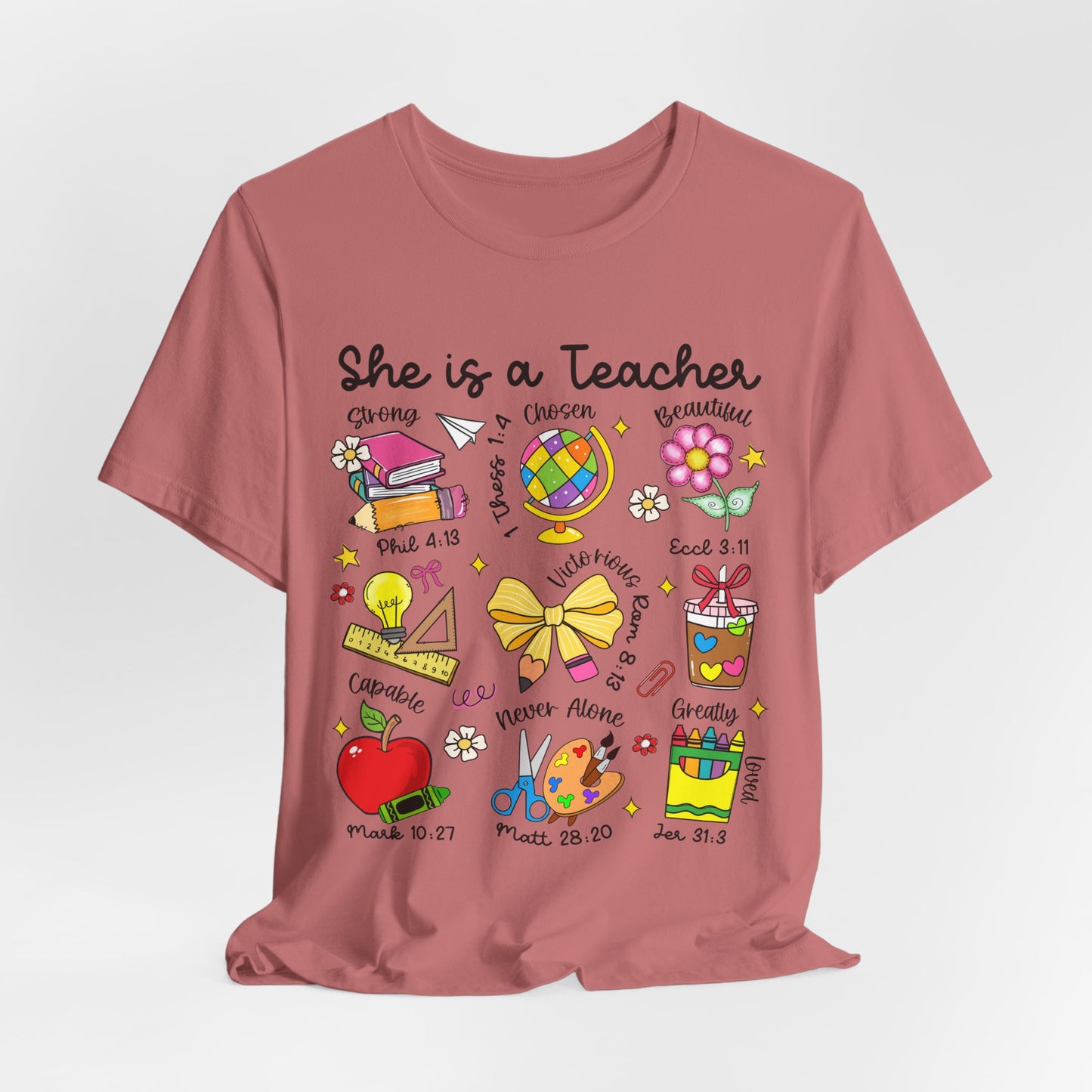 Teacher Illustrated Icons T-Shirt — "She is a Teacher" Appreciation Tee