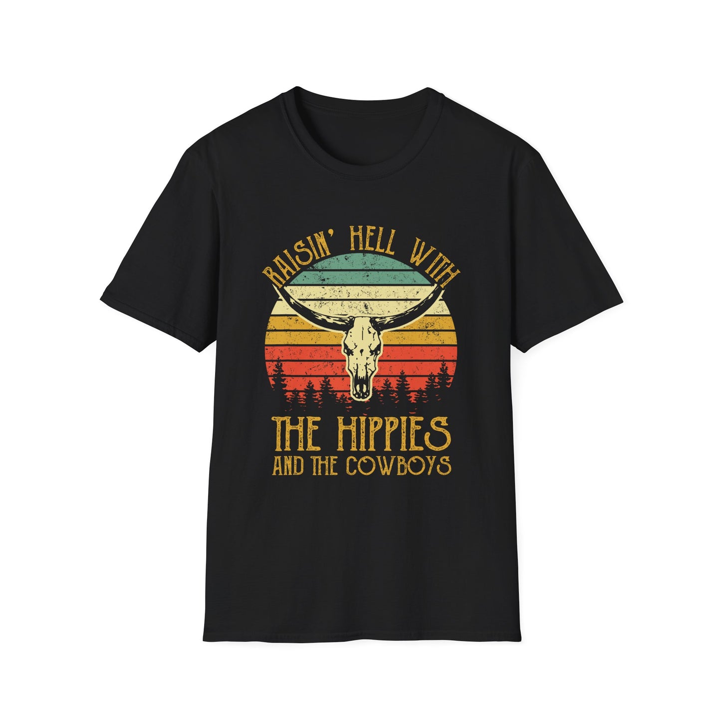 T-Shirt — Raisin' Hell With The Hippies And The Cowboys Vintage Skull Graphic