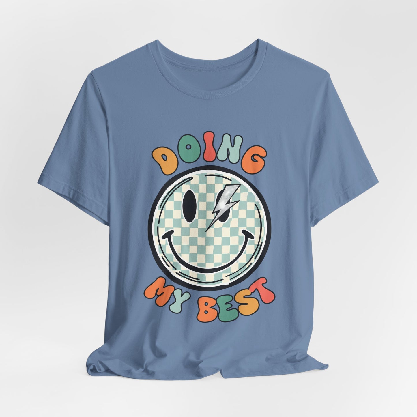 Doing My Best Smiley Tee — Retro Checkerboard Positive Message T‑Shirt