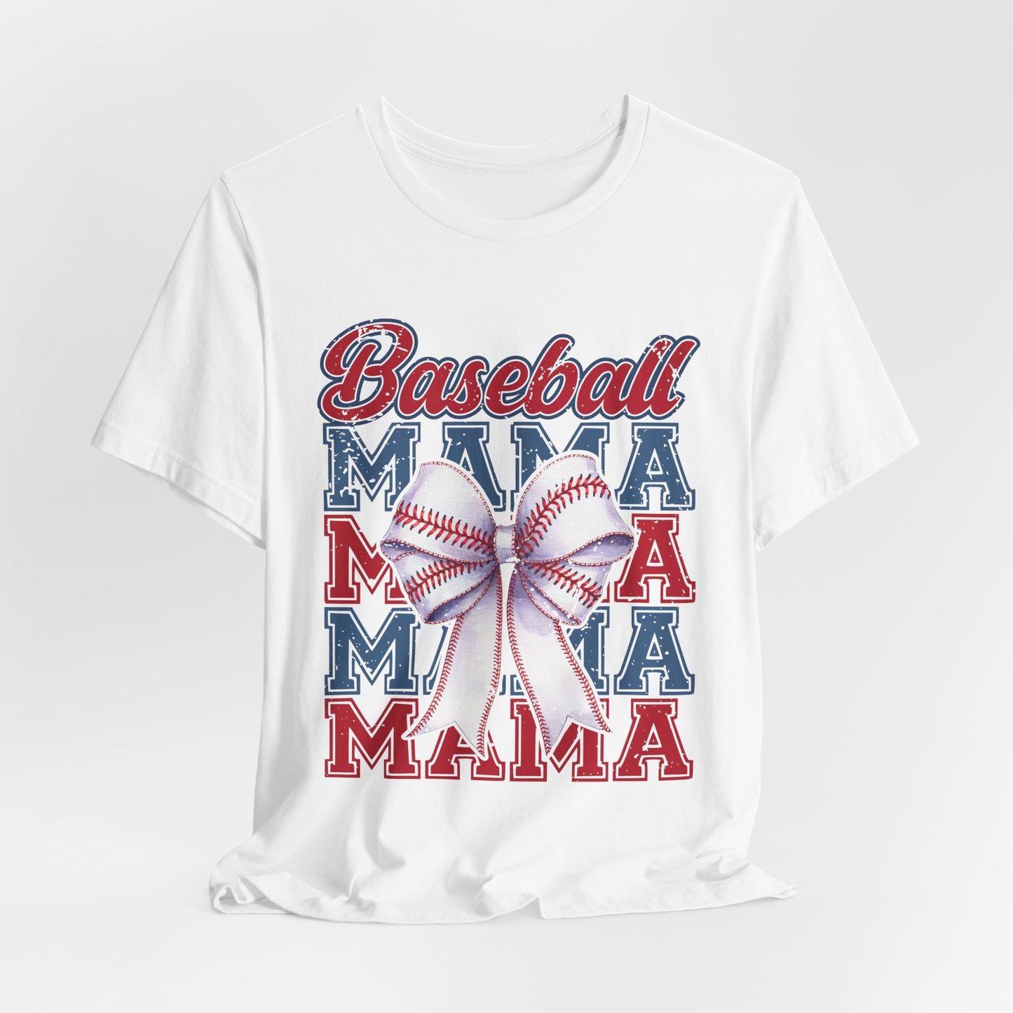 Baseball Mama Tee – Patriotic Bow Soft Cotton T‑Shirt for Baseball Moms