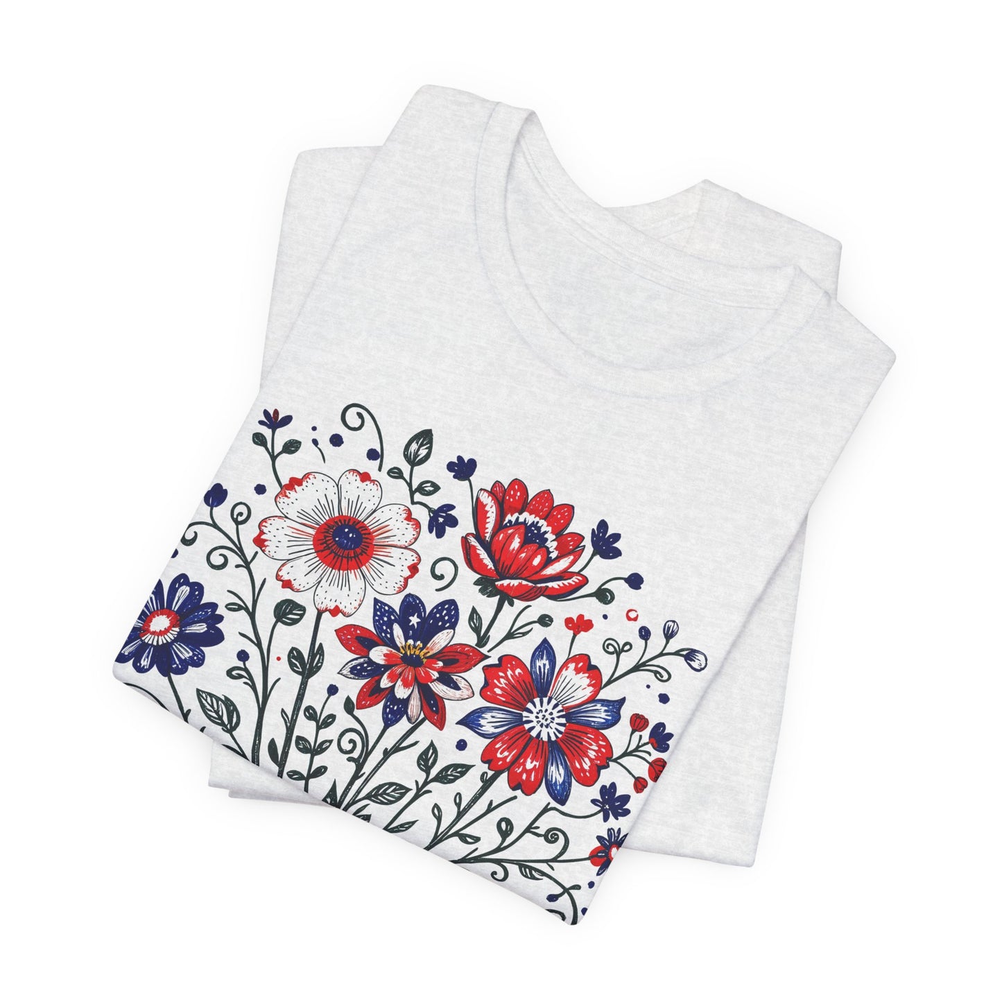 Patriotic Floral Tee — "America, Land of the Free"