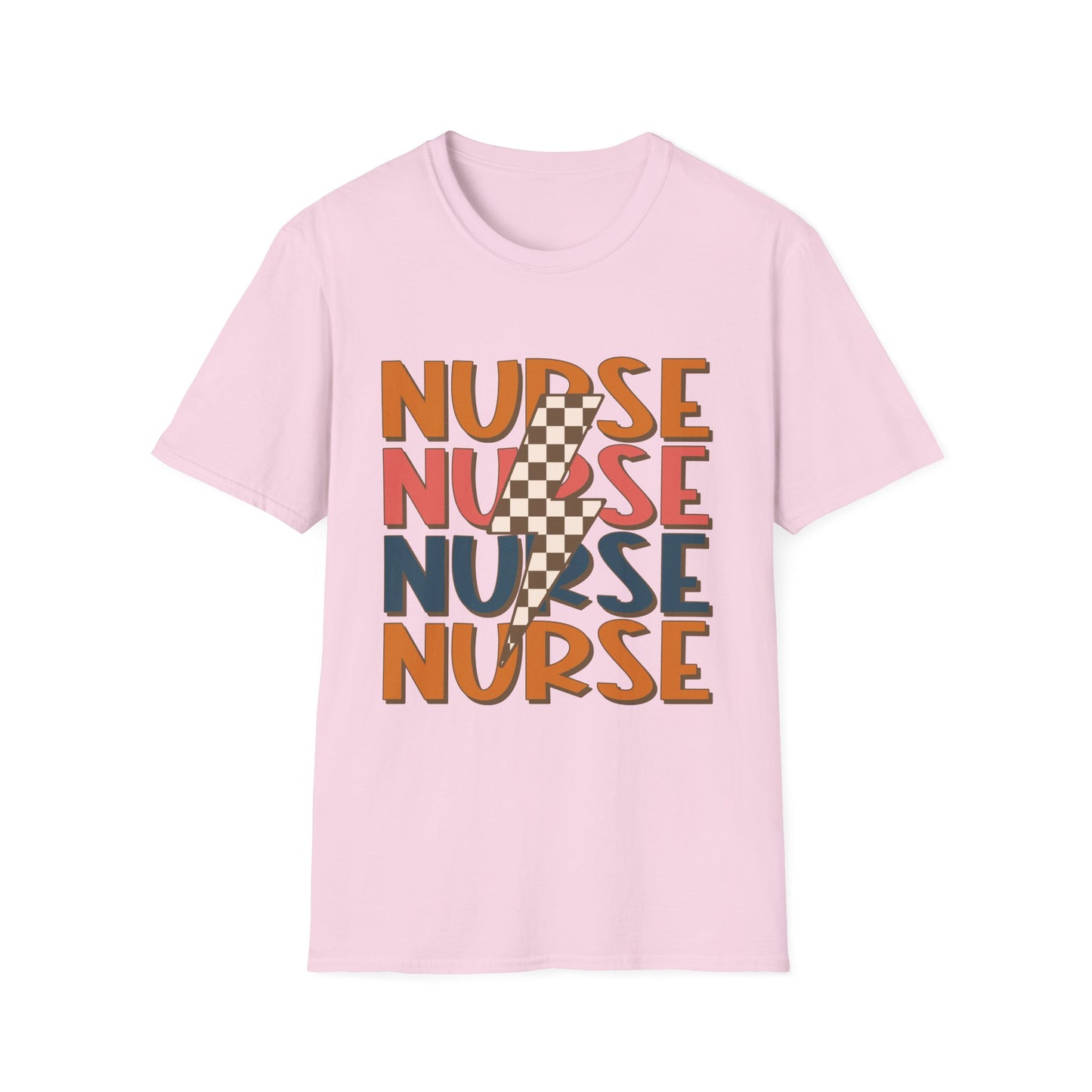 Nurse Retro Stripe T-Shirt — Vintage Checkerboard Scrub Tee for Nurses