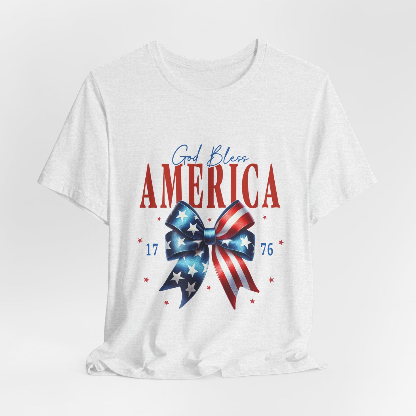 God Bless America Bow T-Shirt — Patriotic 1776 Fourth of July Tee