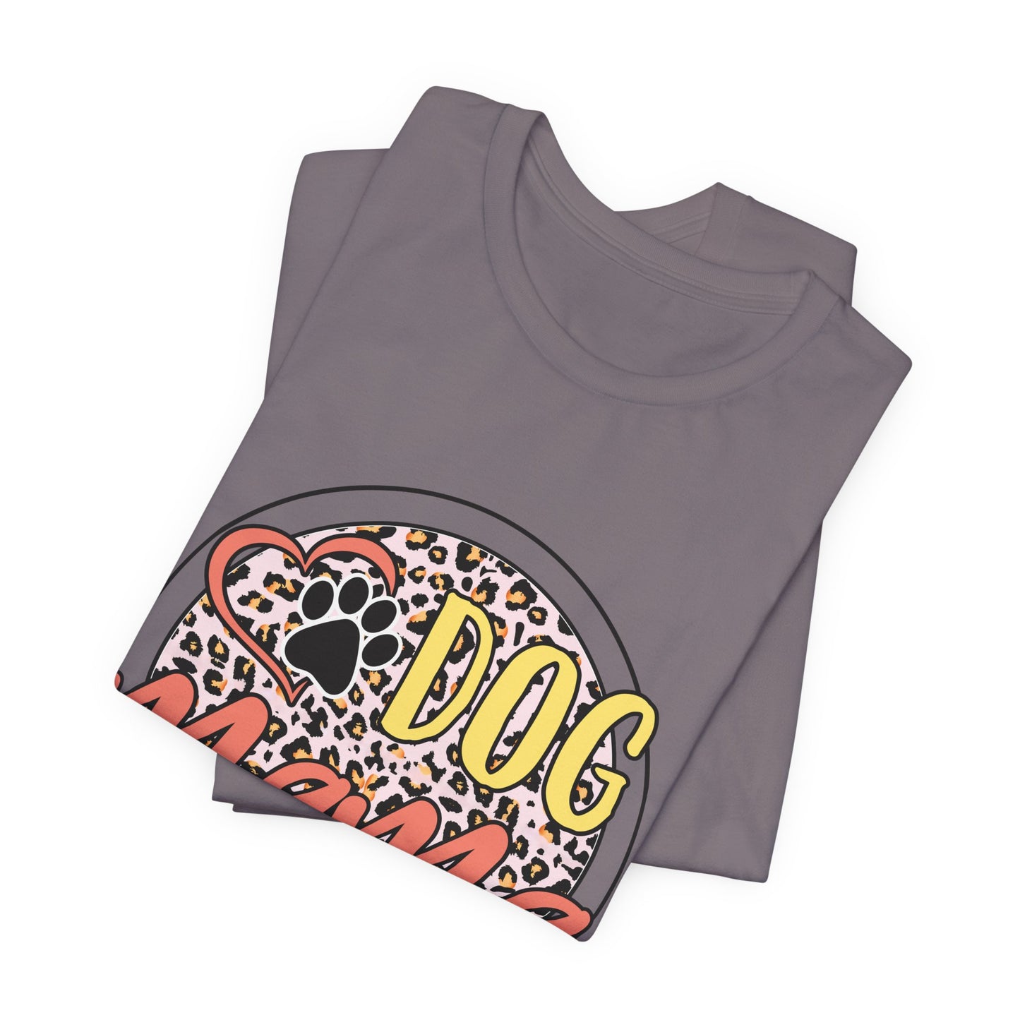 Dog Mama Leopard Circle Tee — Cute Paw Print Graphic T-Shirt for Women