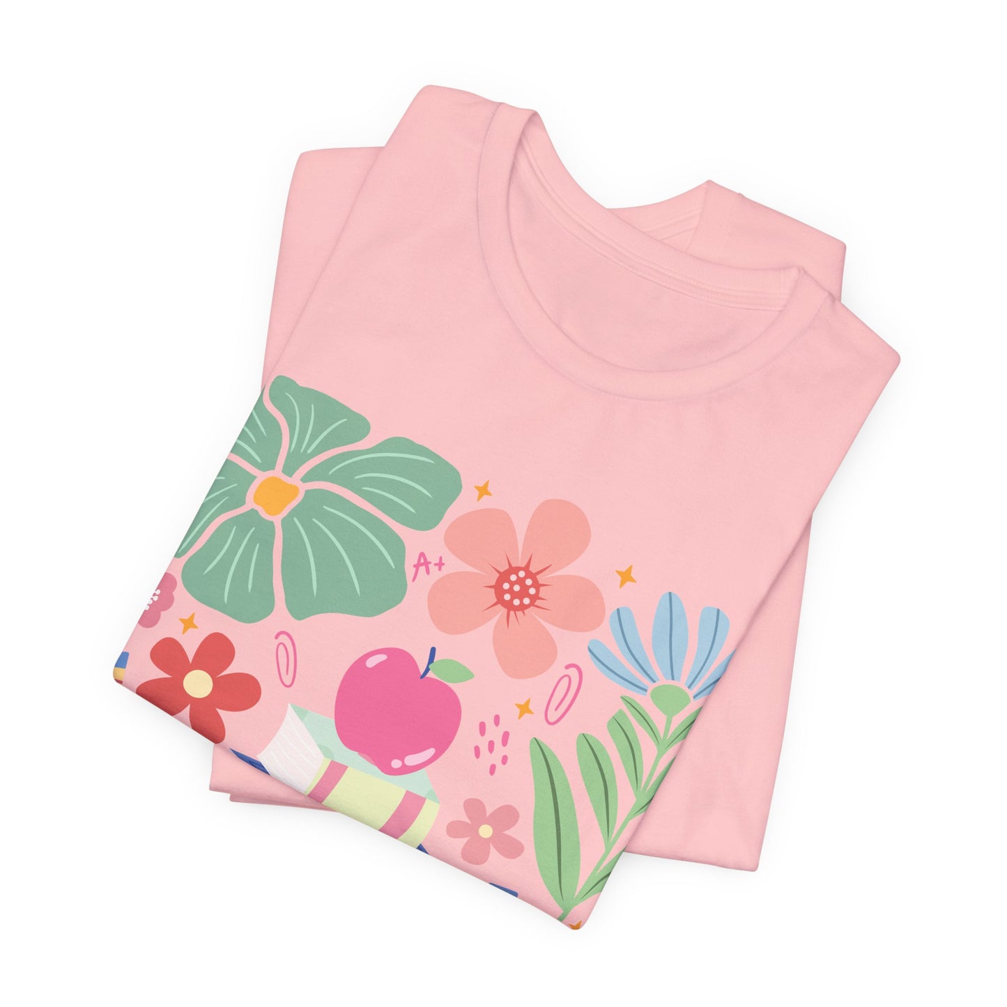 Floral Books & Apple Tee — Cute Spring Reading T-Shirt