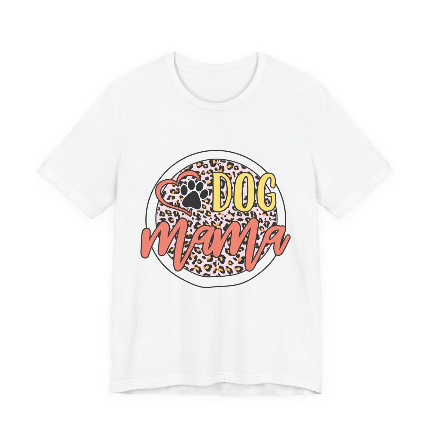 Dog Mama Leopard Circle Tee — Cute Paw Print Graphic T-Shirt for Women