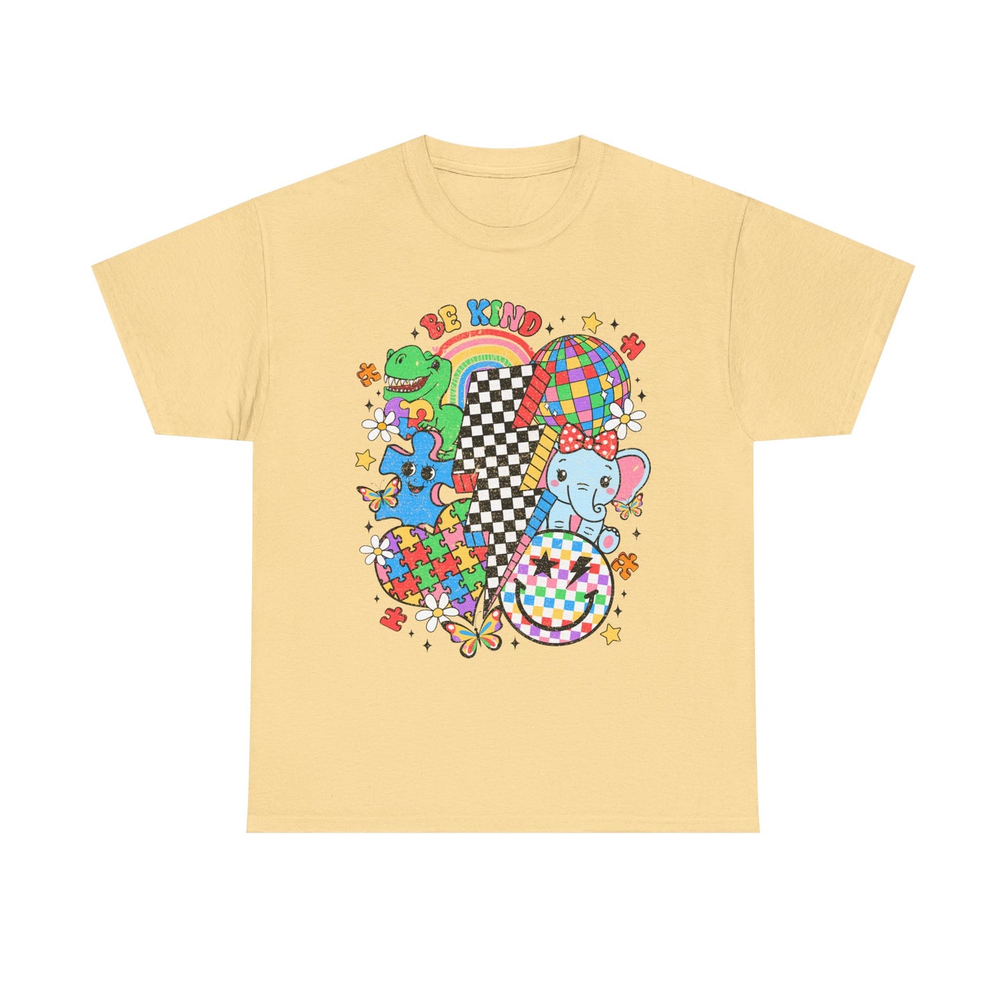 Puzzle Heart Tee — Colorful Autism Awareness Puzzle Pieces with Rainbow Animals