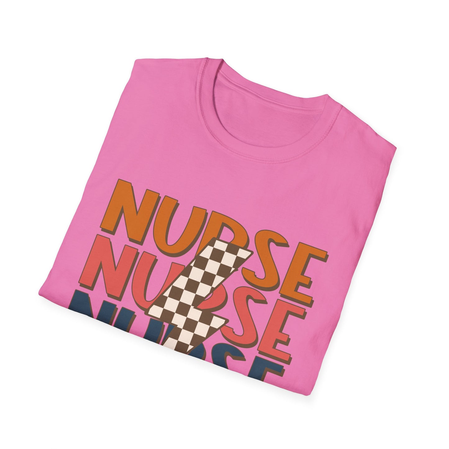 Nurse Retro Stripe T-Shirt — Vintage Checkerboard Scrub Tee for Nurses