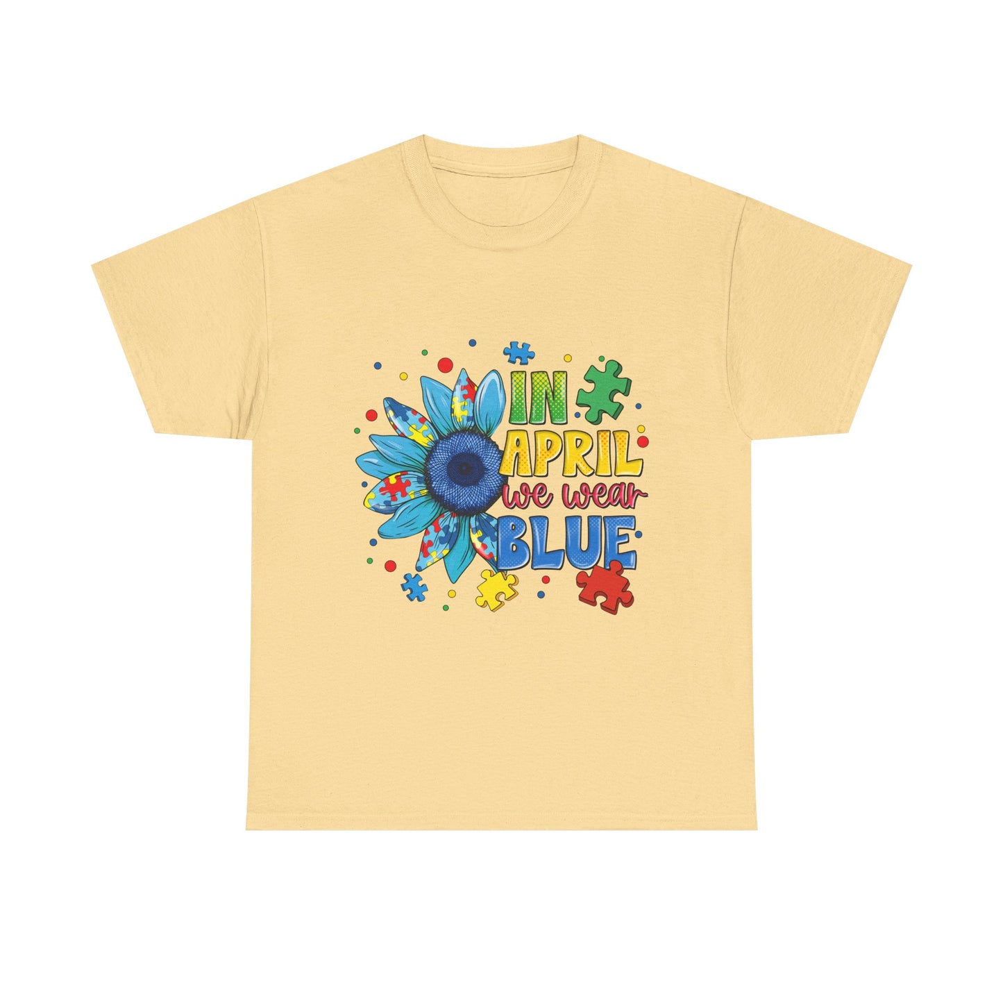 April We Wear Blue T-Shirt – Autism Awareness Sunflower Design