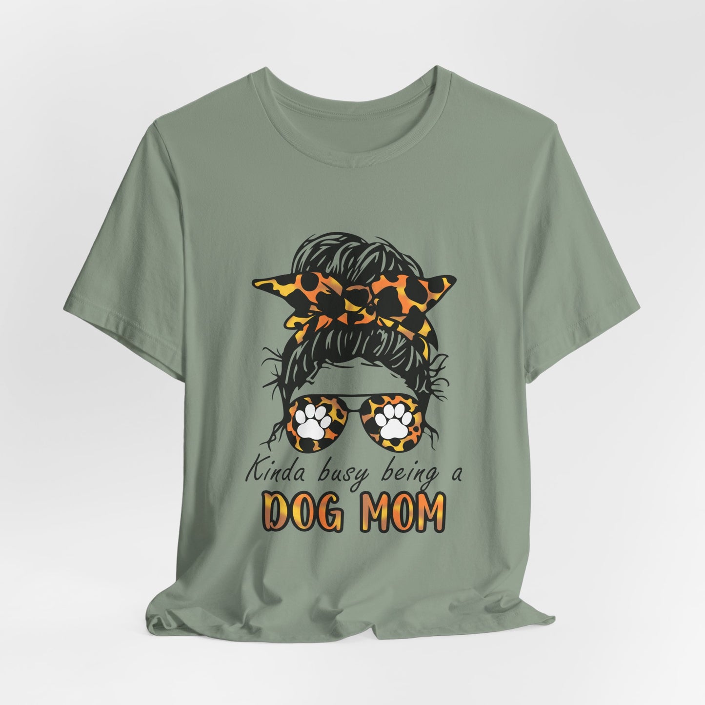 Dog Mom T-Shirt – "Kinda Busy Being a Dog Mom" Leopard Print Messy Bun Tee