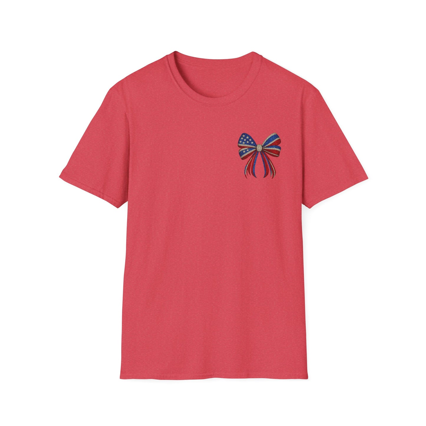 Patriotic Tee - "Land of the Free Because of the Brave" American Flag Bow
