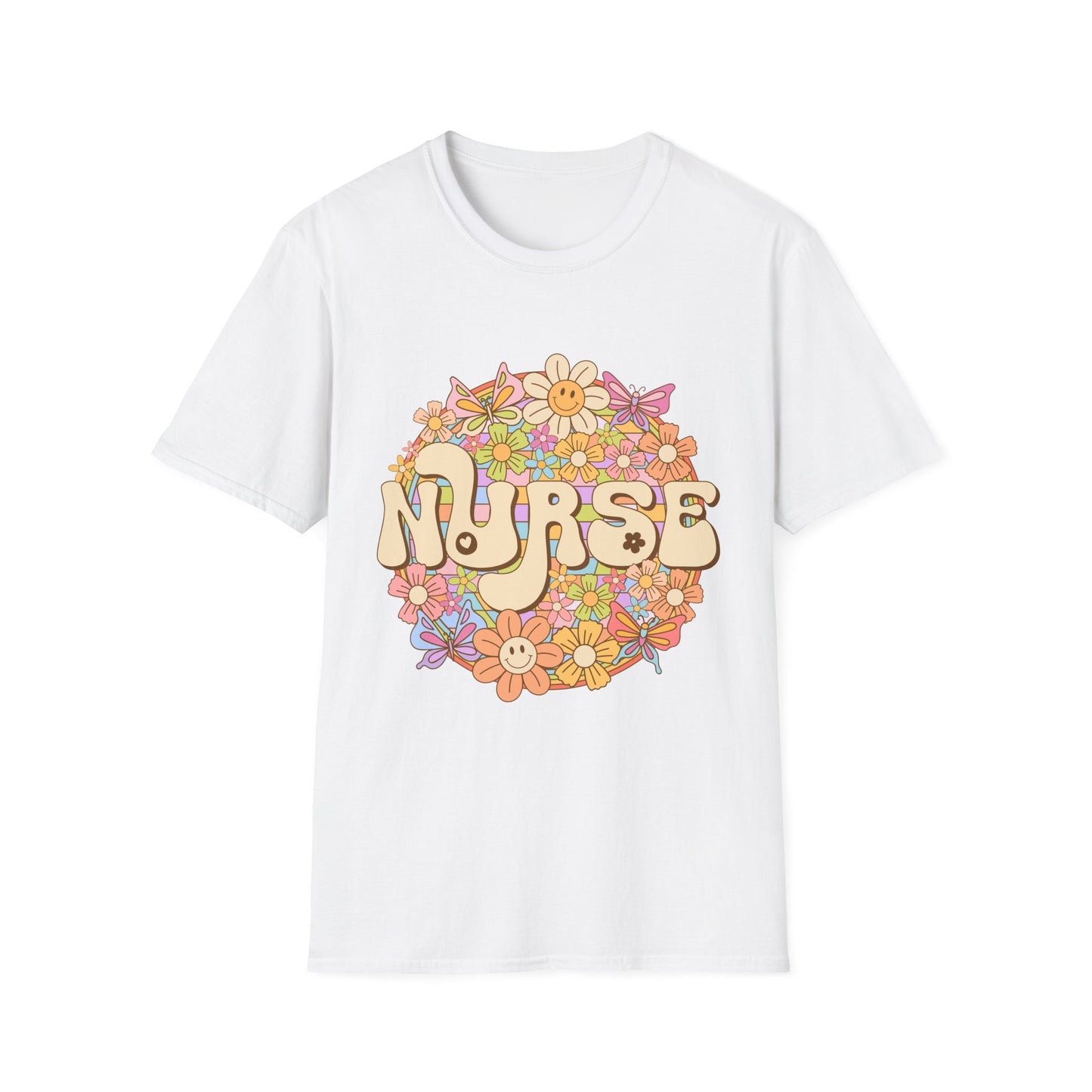 Nurse Floral Retro T-Shirt — Cute Vintage Flower Badge for Nurses