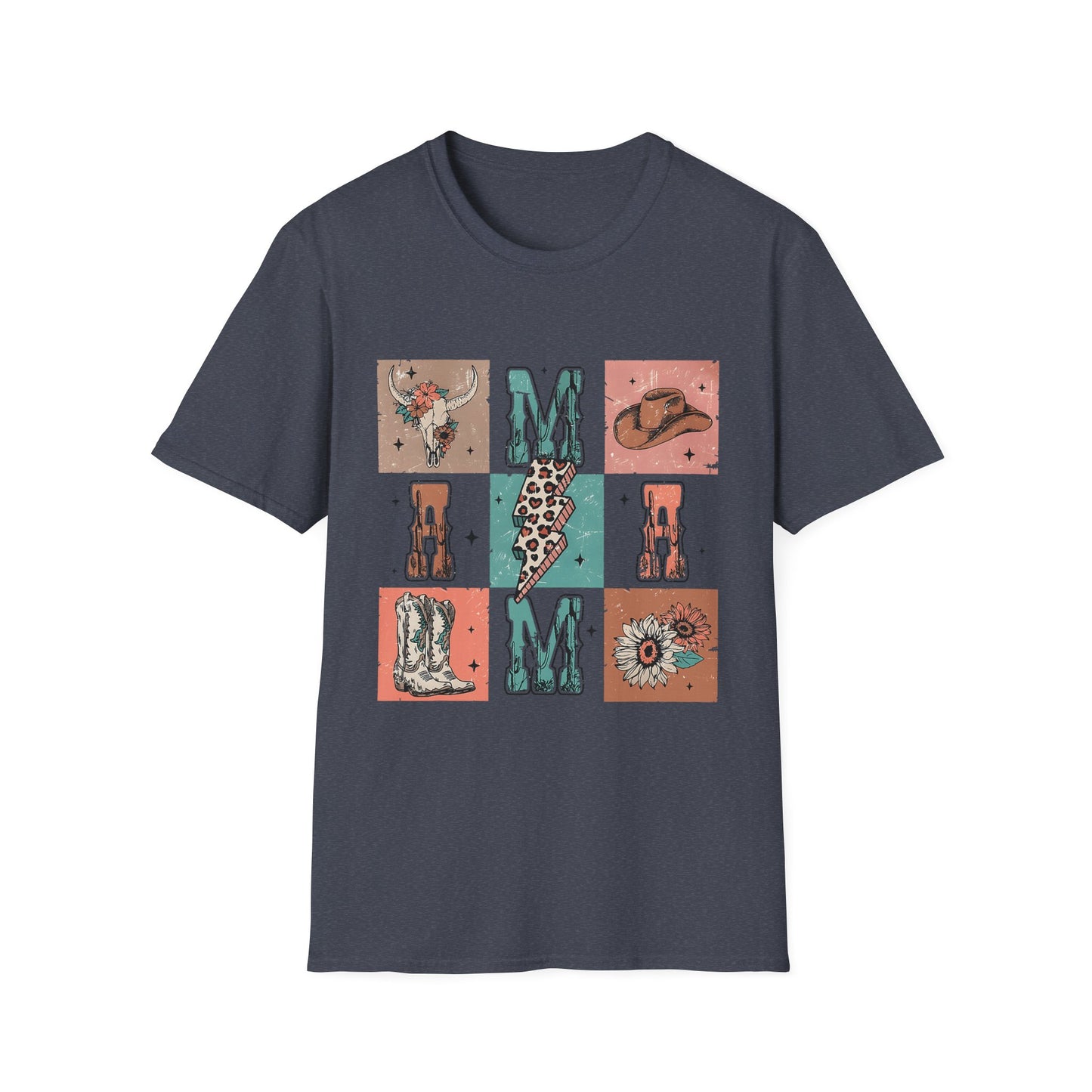 Mama Western Graphic T-Shirt — Cowgirl Boots, Hat & Floral Block Design