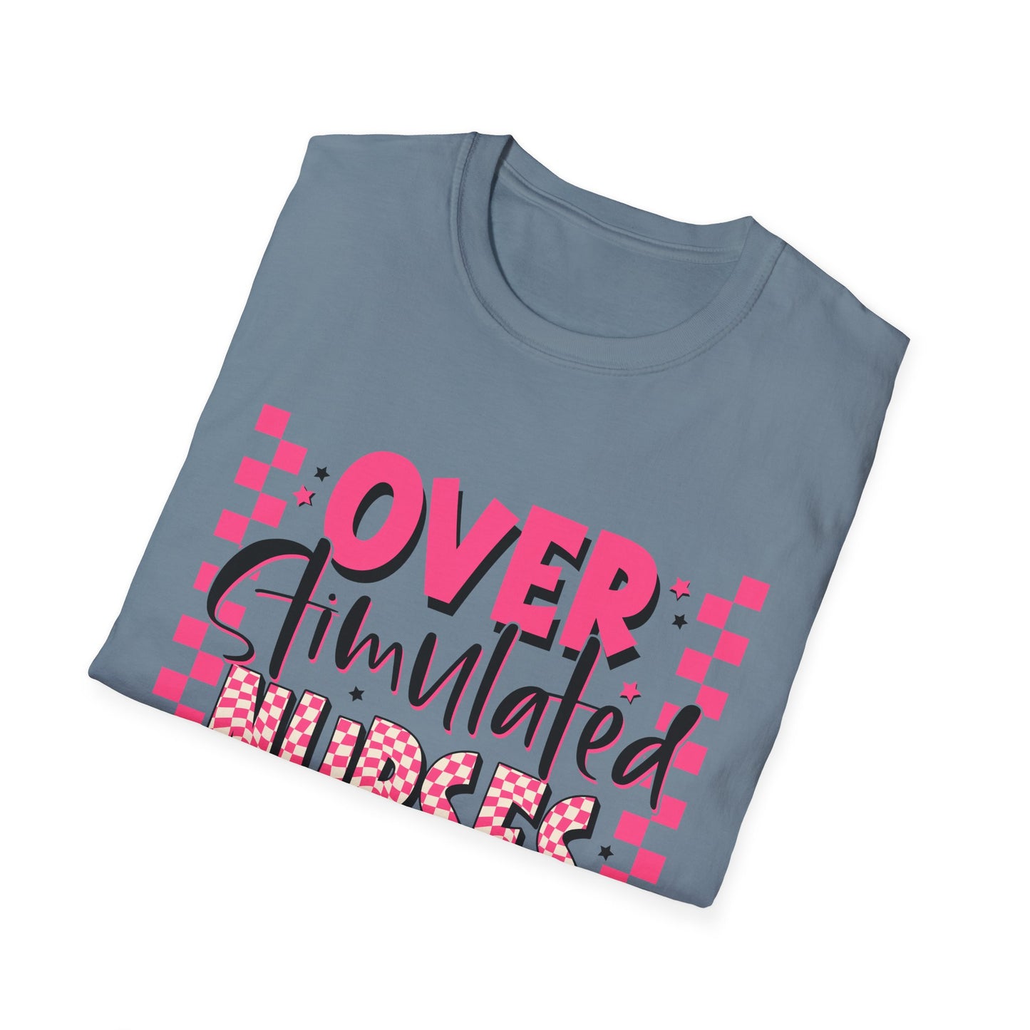Overstimulated Nurses Club T-Shirt — Funny Pink Nurse Graphic Tee for Healthcare Workers