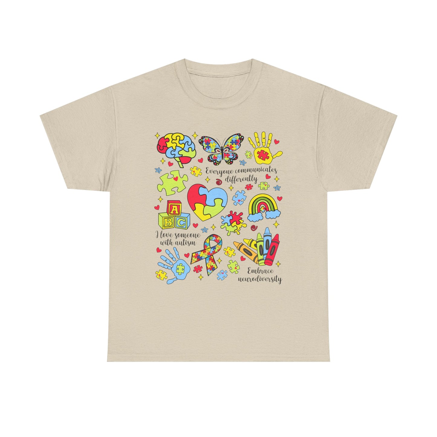 Autism Awareness Graphic Tee — Colorful Puzzle Heart & Hands Design