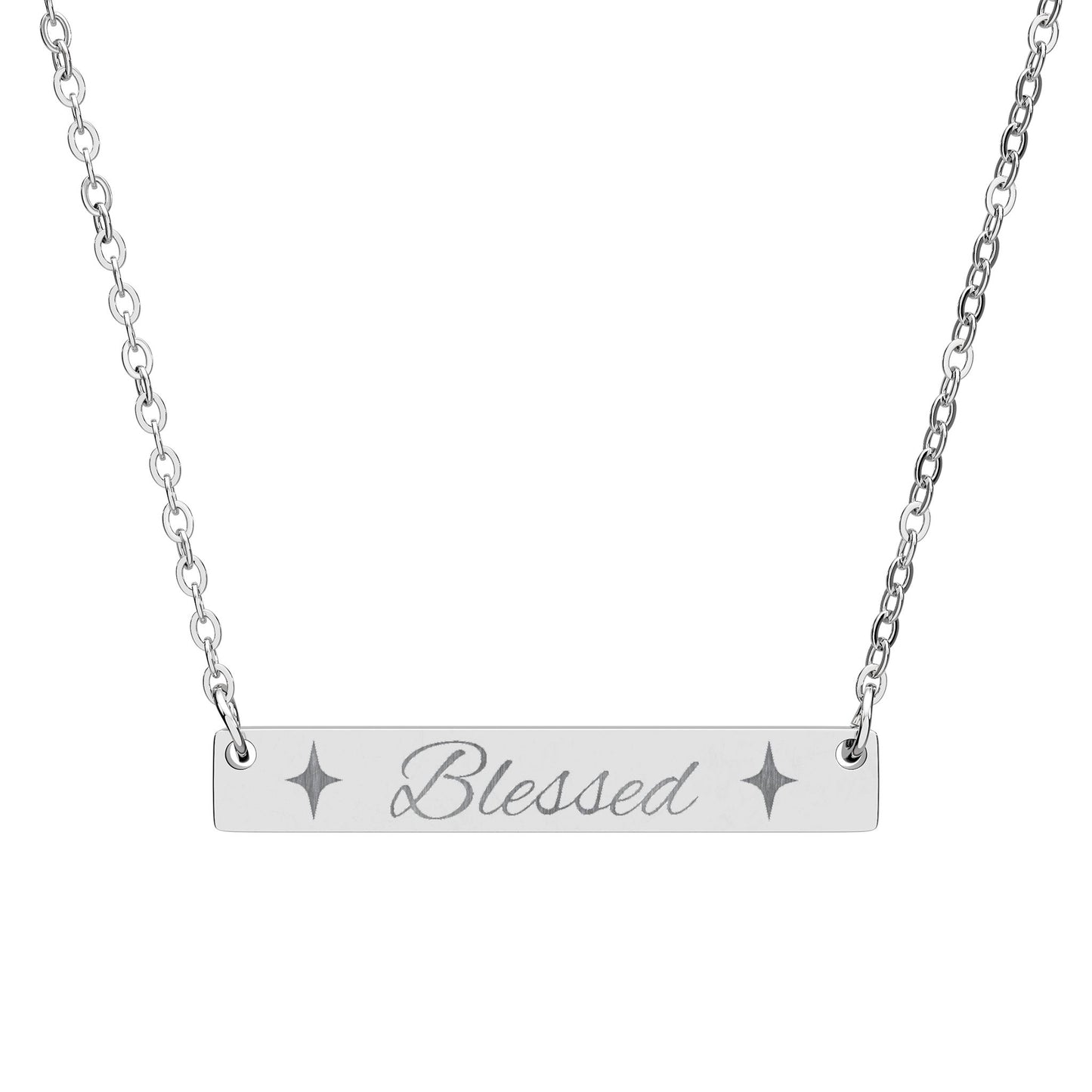 Blessed Engraved Bar Necklace — Horizontal Personalized Pendant