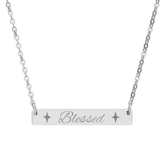 Blessed Engraved Bar Necklace — Horizontal Personalized Pendant
