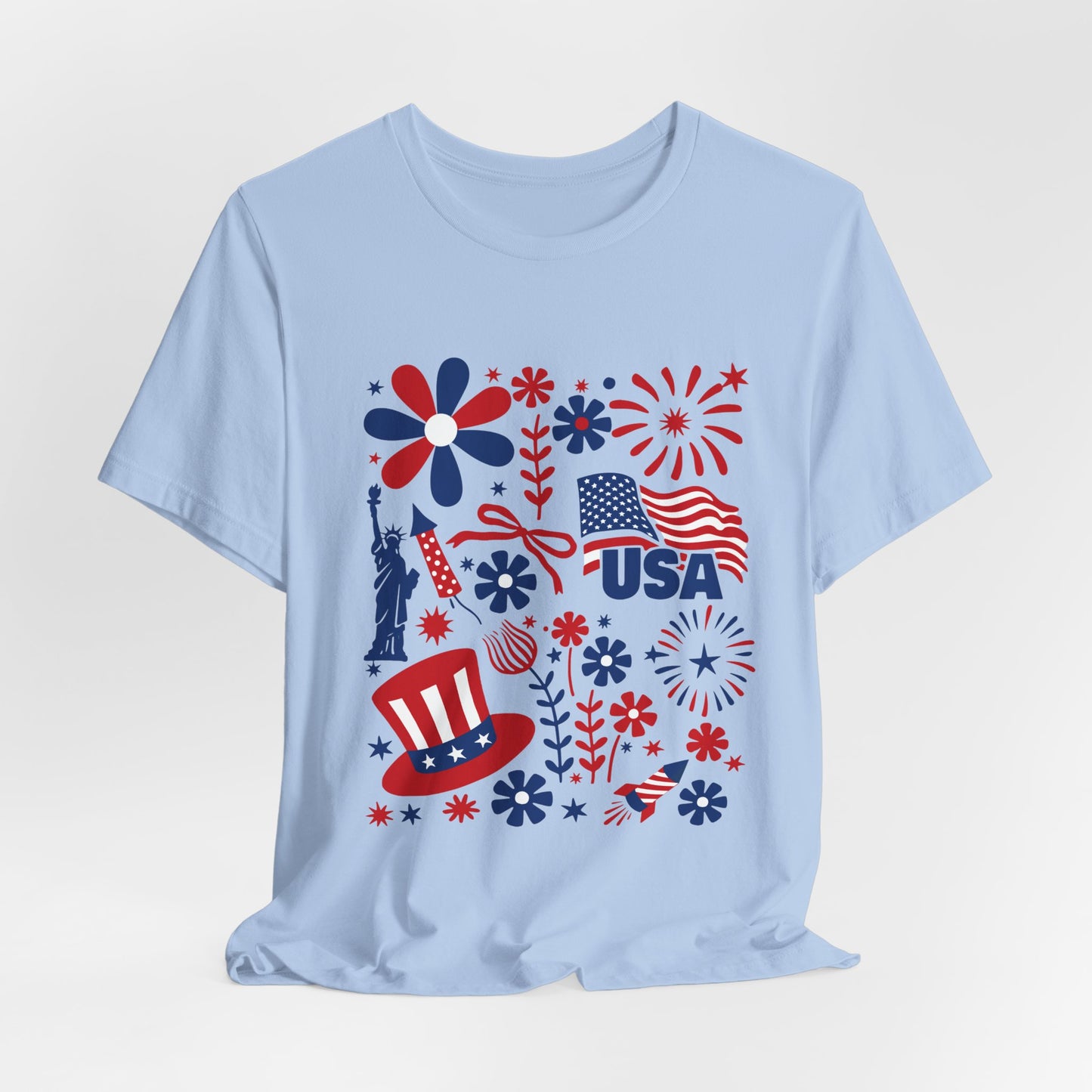 USA Patriotic T-Shirt – Fourth of July Fireworks & Liberty Graphic Tee
