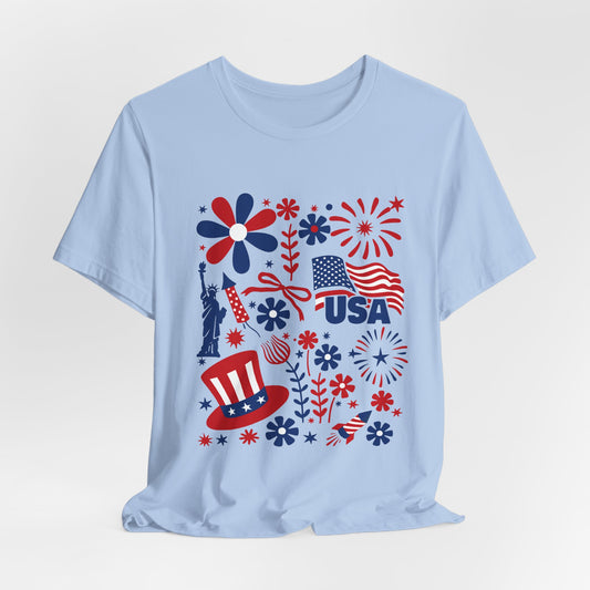 USA Patriotic T-Shirt – Fourth of July Fireworks & Liberty Graphic Tee