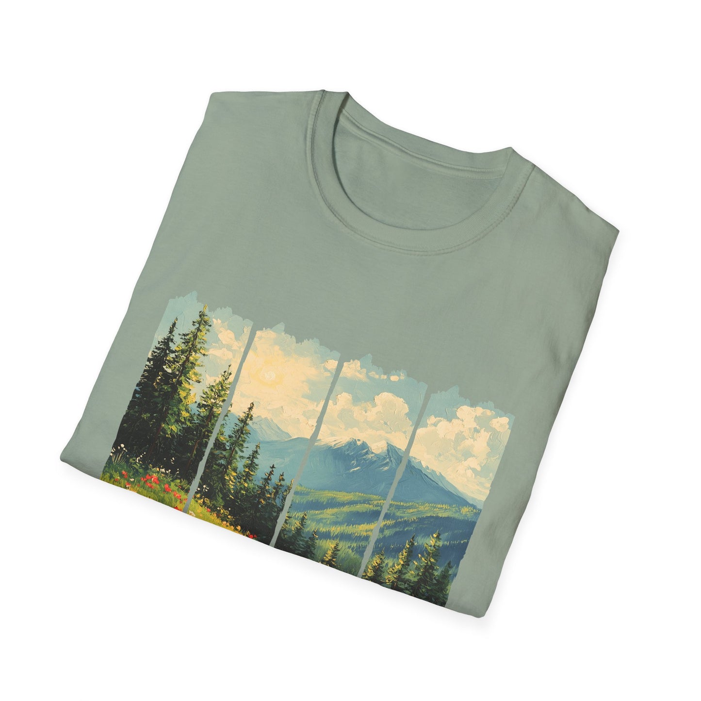 Mountain Meadow T-Shirt — Scenic Landscape Panel Tee