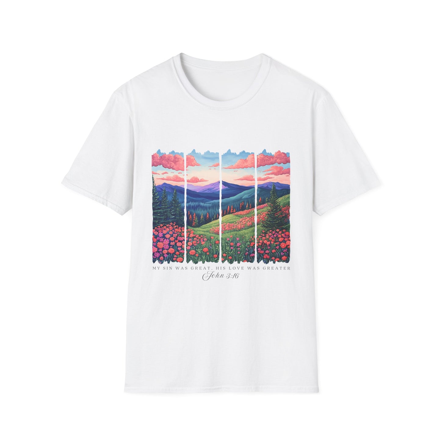 Scenic Mountain Sunset T-Shirt — Wildflower Valley Landscape Tee