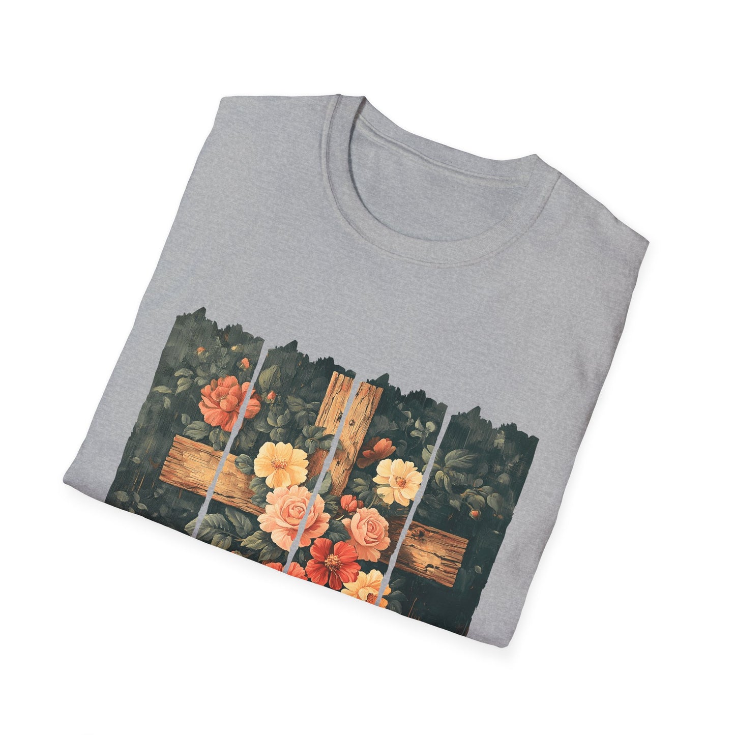 Floral Wooden Cross T-Shirt — Roses & Faith Christian Graphic Tee