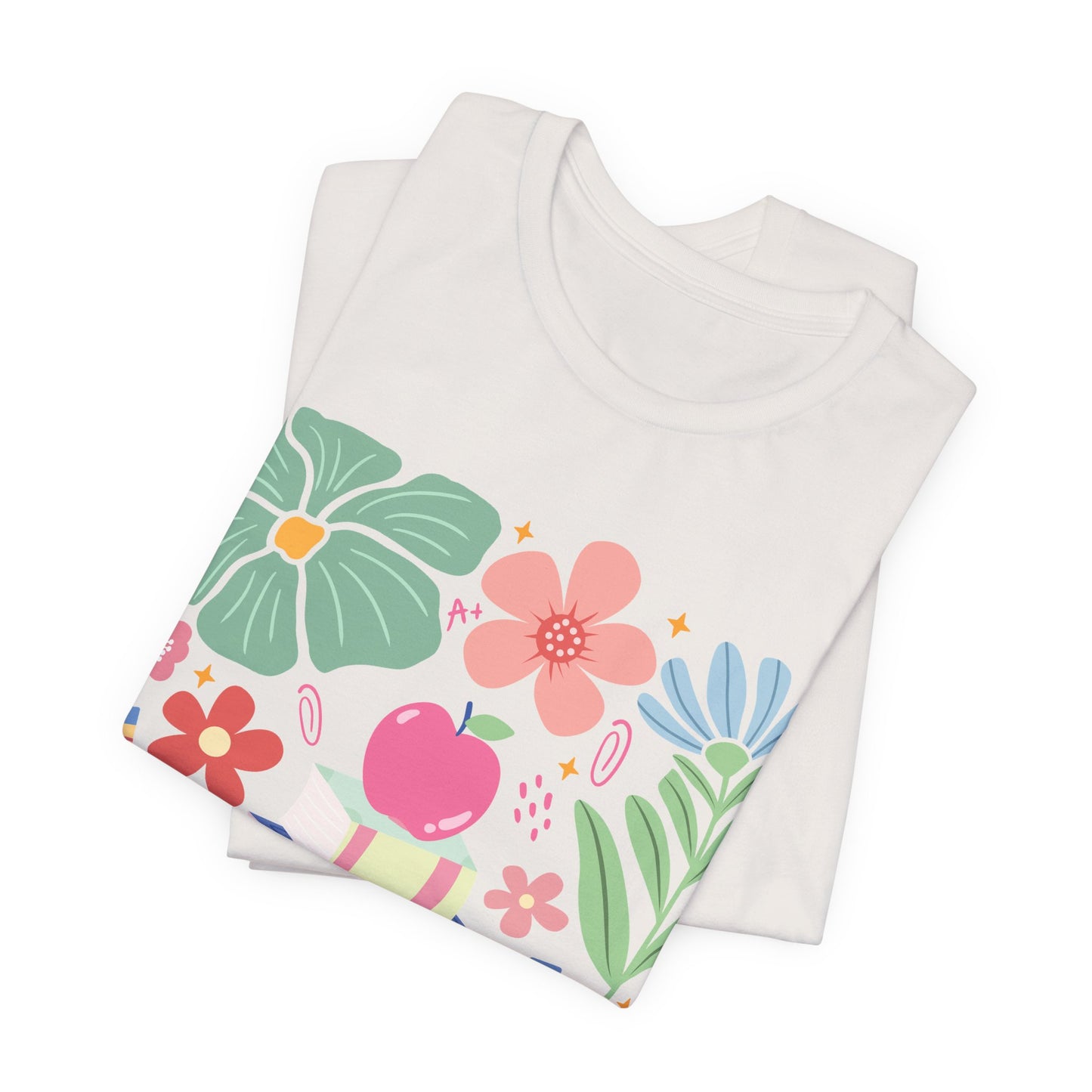 Floral Books & Apple Tee — Cute Spring Reading T-Shirt