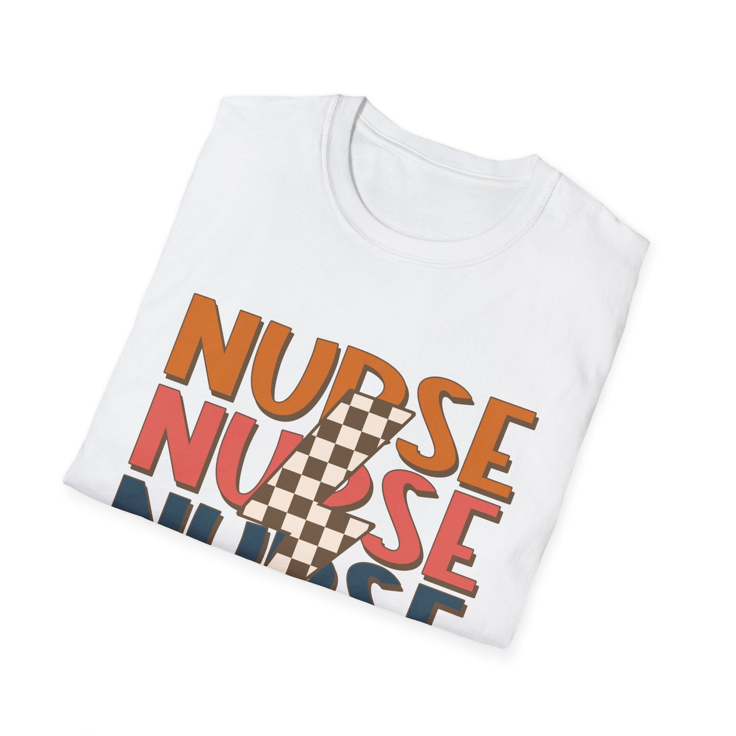 Nurse Retro Stripe T-Shirt — Vintage Checkerboard Scrub Tee for Nurses
