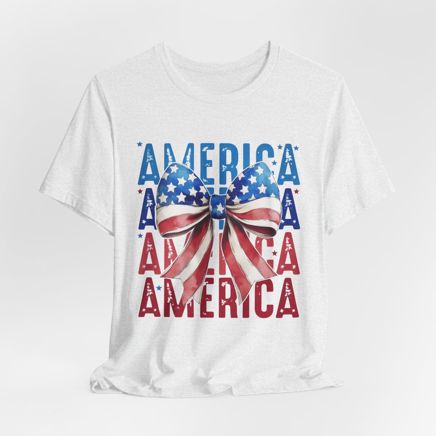 Patriotic America Bow T-Shirt — USA Flag Ribbon 4th of July Tee