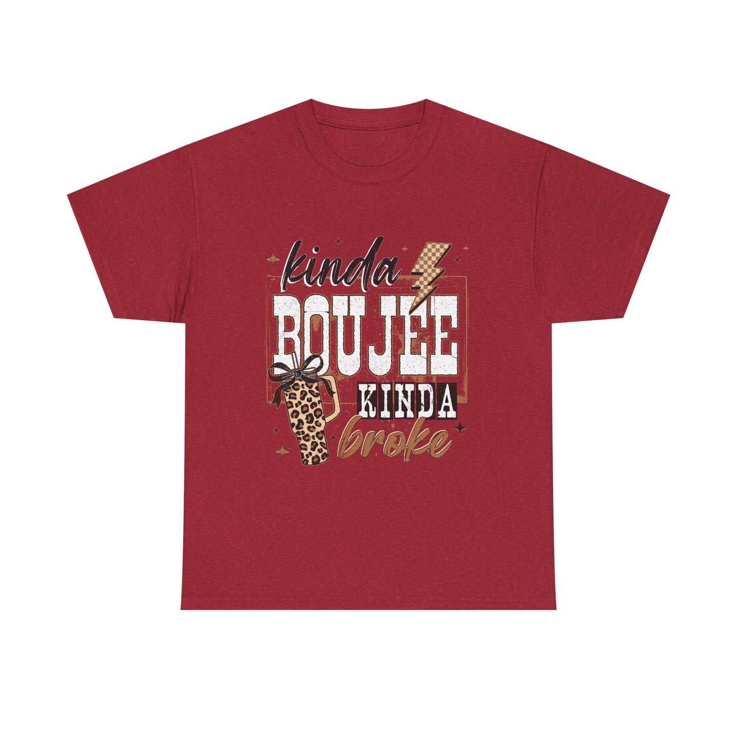 Kinda Boujee Kinda Broke Tee — Leopard Print Graphic T‑Shirt